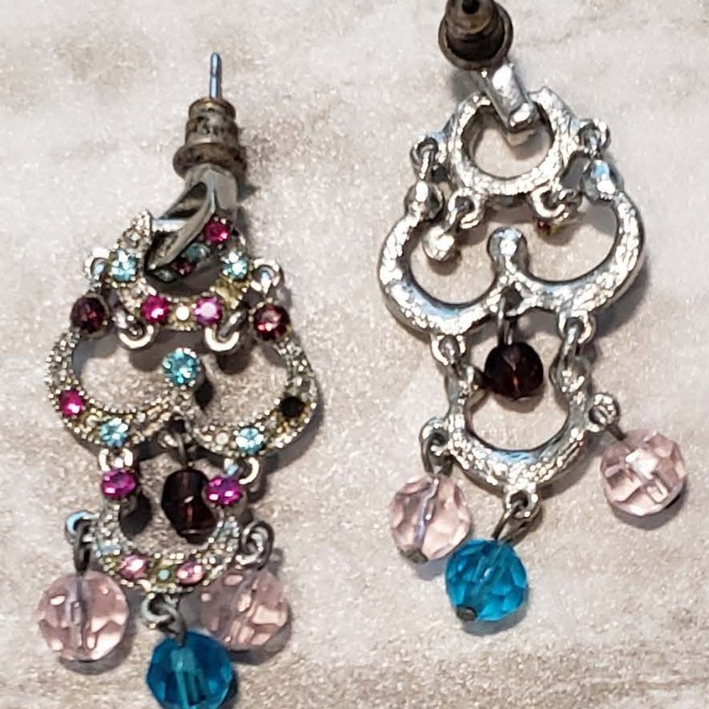 Multicolored Rhinestone and Beaded Chandelier Earrings